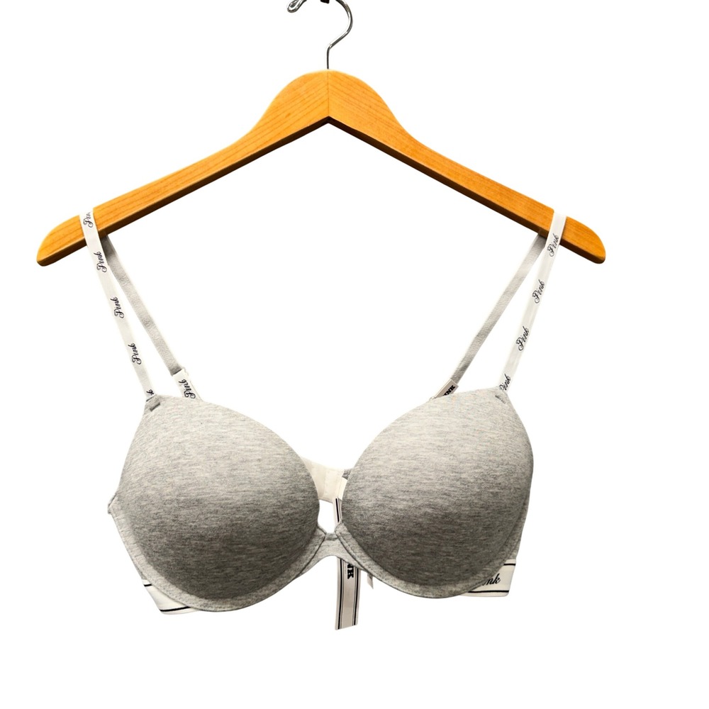 Pink Victoria's Secret Bra Womens 34C Wear Everywhere Super Push Up Gray NEW